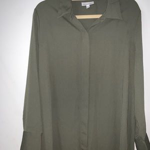 Long sleeve olive green button down dress